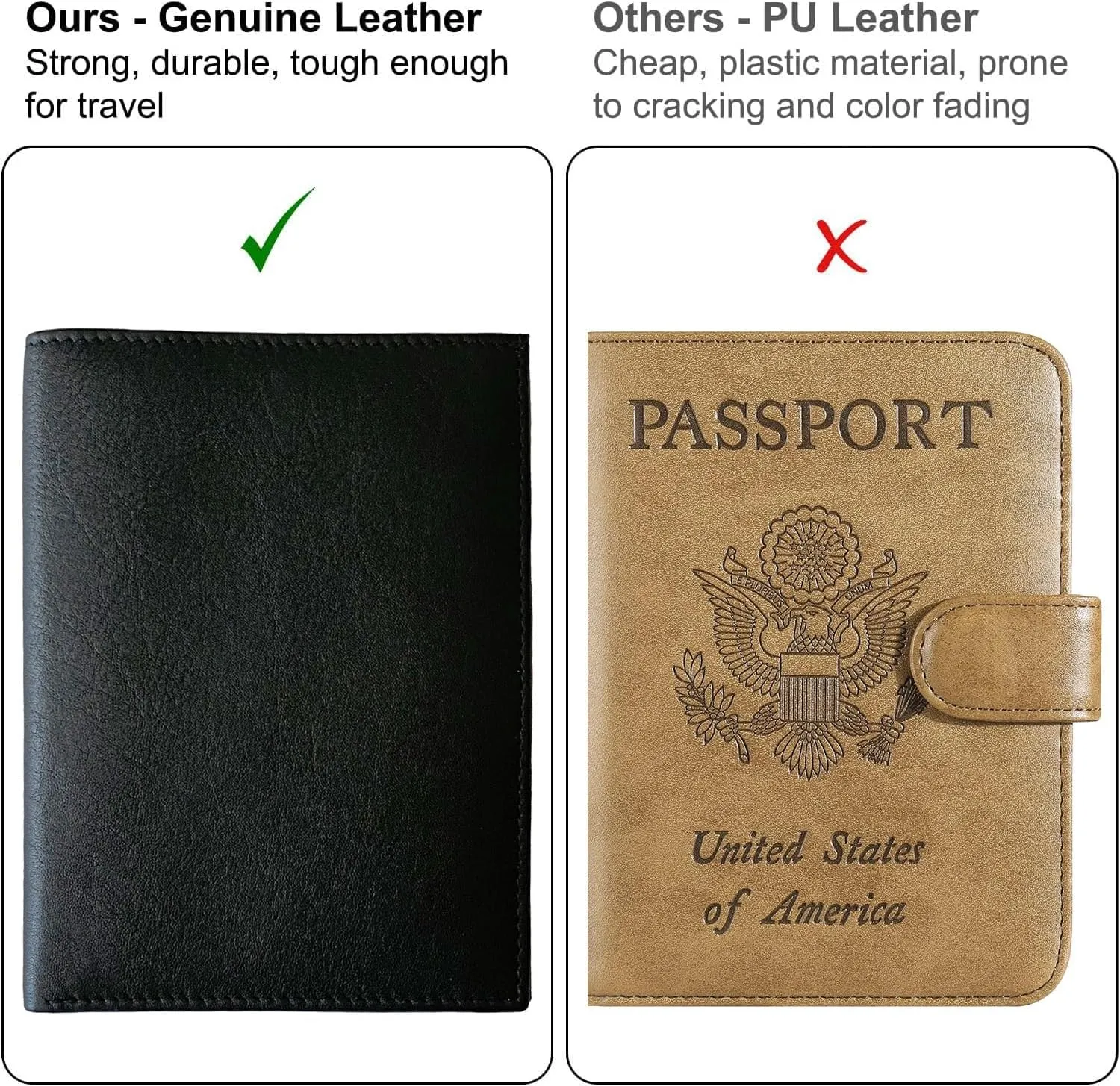 Black RFID Genuine Leather Passport Wallet