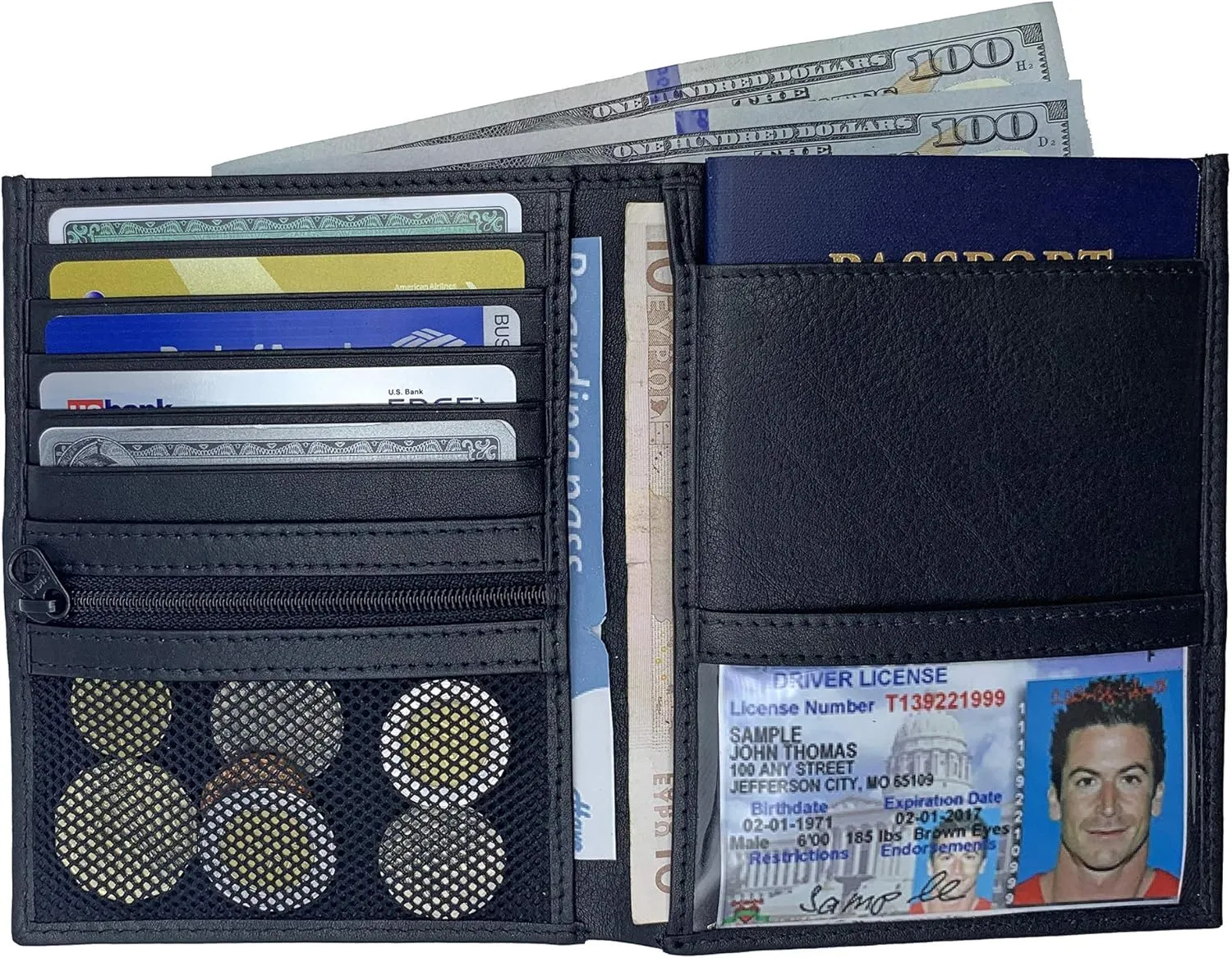Black RFID Genuine Leather Passport Wallet