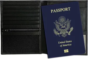 Black RFID Genuine Leather Passport Wallet