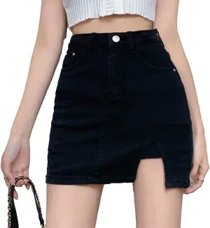 Bloomy Skorts,Denim Skort for Women,High Waisted Casual Stretchy Denim Skirt Side Split Mini Skirts