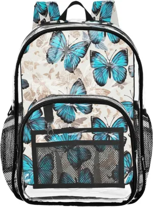 Blue Gray Black Butterflies Clear Backpack for Women Boys Backpacks for Girls Pvc School Plastic Bookbag