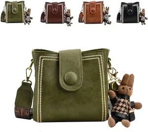Bootara Bucket Bag, Vintage Bucket Bag With Bunny Charm, Crossbody Bags Adjustable Wider Shoulder Strap, Spacious Travel Tote