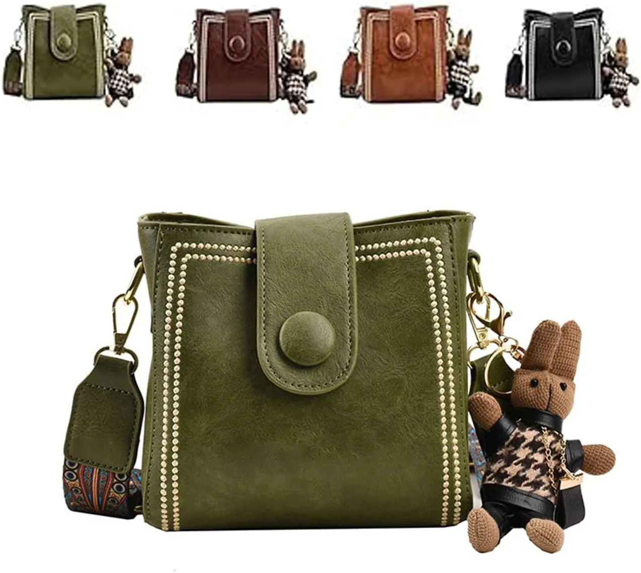 Bootara Bucket Bag, Vintage Bucket Bag With Bunny Charm, Crossbody Bags Adjustable Wider Shoulder Strap, Spacious Travel Tote