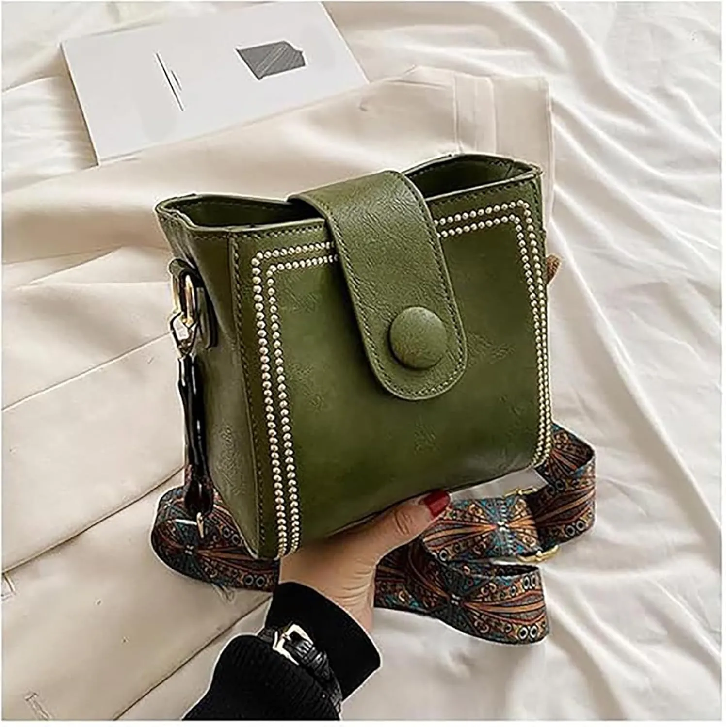 Bootara Bucket Bag, Vintage Bucket Bag With Bunny Charm, Crossbody Bags Adjustable Wider Shoulder Strap, Spacious Travel Tote