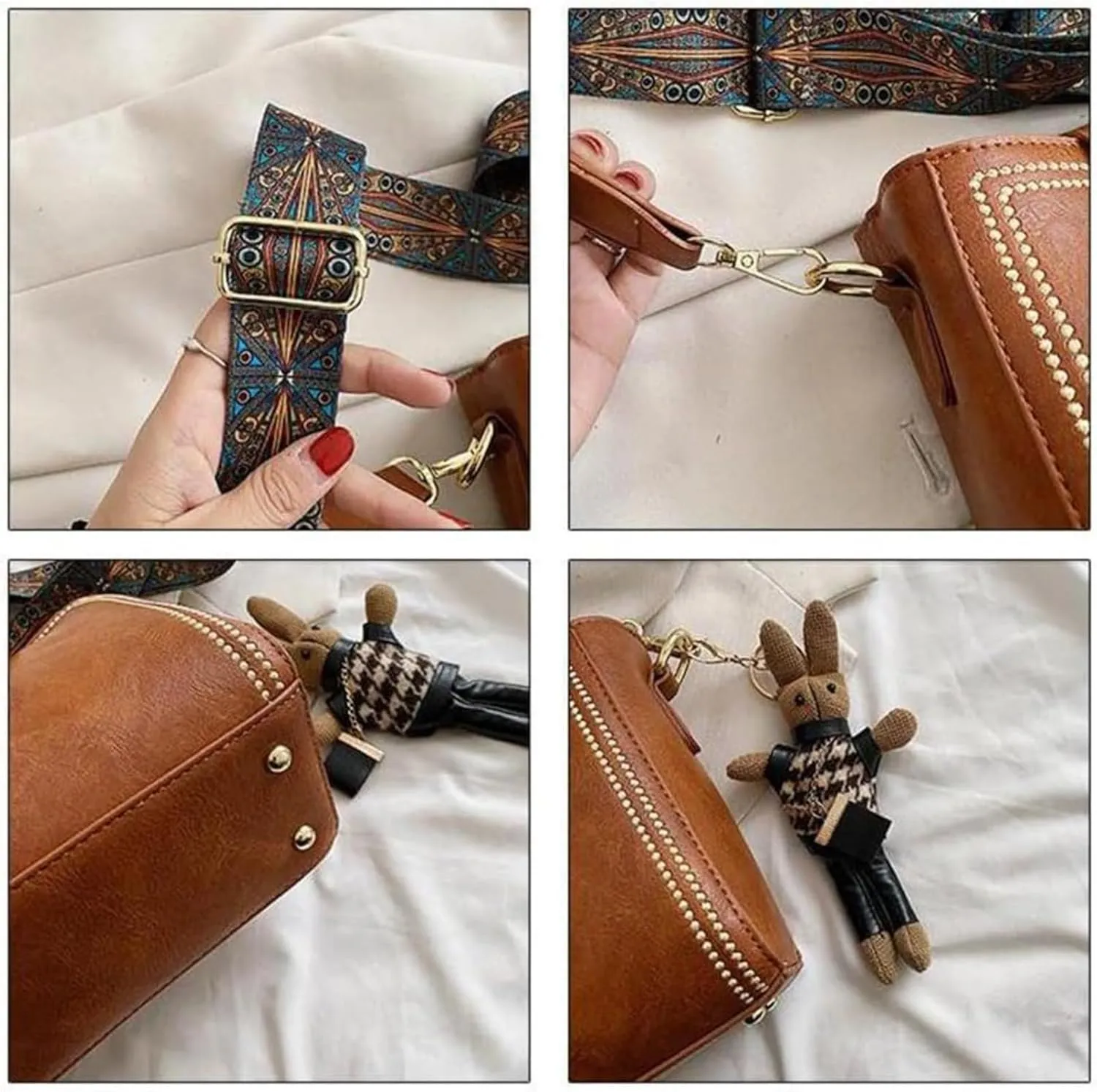 Bootara Bucket Bag - Women's Vintage Bunny Charm Bucket Bag, Adjustable Wider Shoulder Strap, Spacious Travel Tote