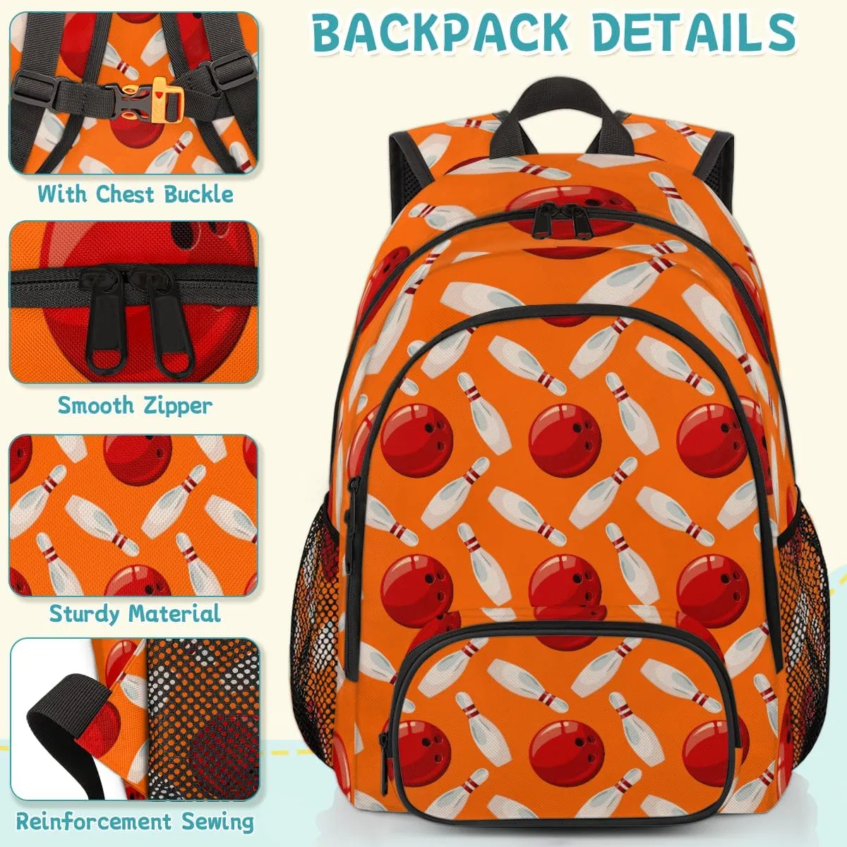 Bowling Ball Laptop Backpack for Women Men, Orange Work Travel Computer Backpacks, 18.3 Inch Large Computer Nurse Teacher Bags Casual Daypack