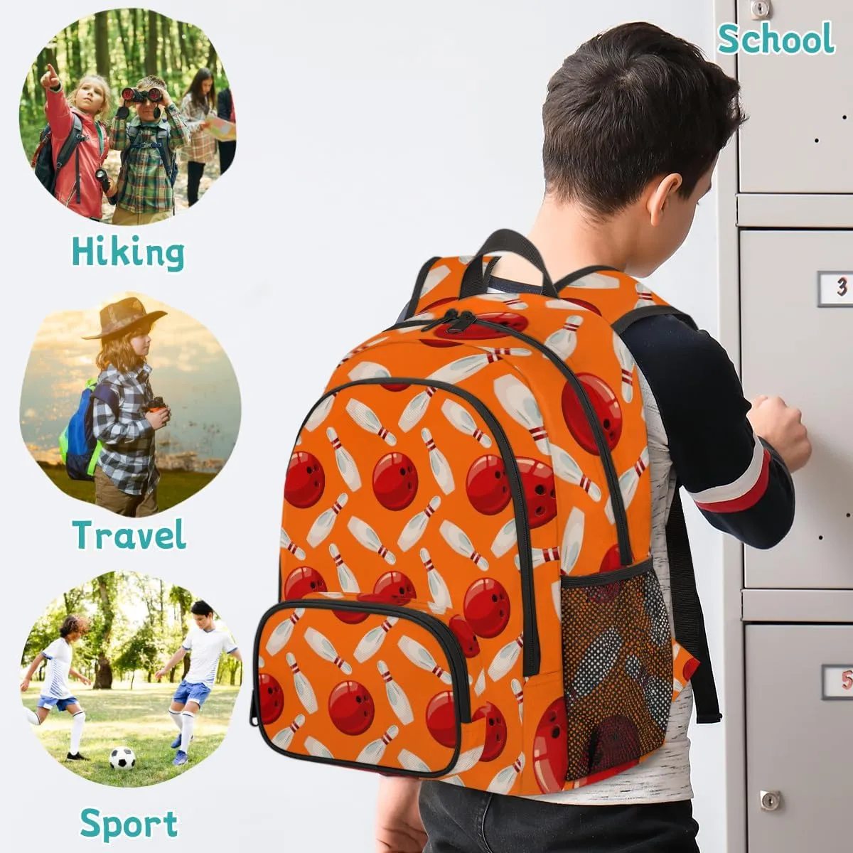 Bowling Ball Laptop Backpack for Women Men, Orange Work Travel Computer Backpacks, 18.3 Inch Large Computer Nurse Teacher Bags Casual Daypack