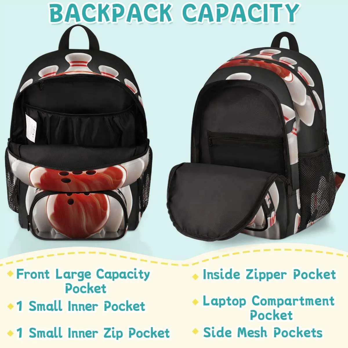 Bowling Ball Laptop Backpack for Women Men, Work Computer Backpacks, 18.3 Inch Large Computer Nurse Teacher Bags Travel Casual Daypack