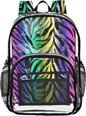 Boys Backpacks for Girls Rainbow Glitter Zebra Print Clear Backpack for Women School Clear Plastic Bag Pvc