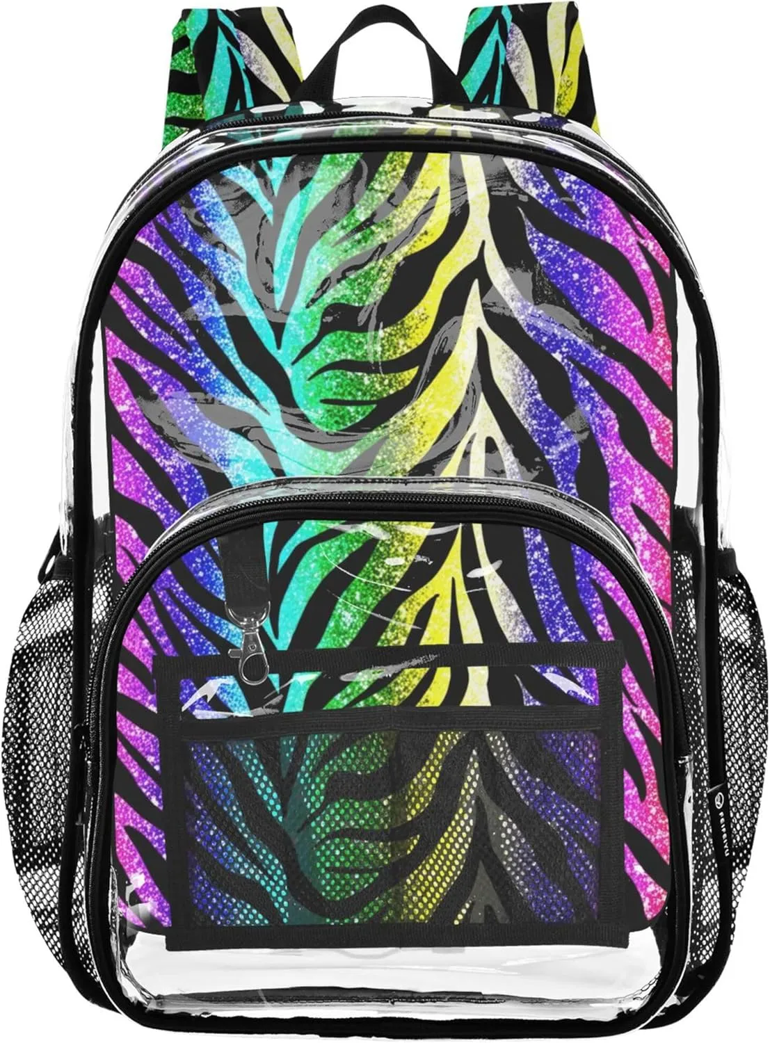 Boys Backpacks for Girls Rainbow Glitter Zebra Print Clear Backpack for Women School Clear Plastic Bag Pvc
