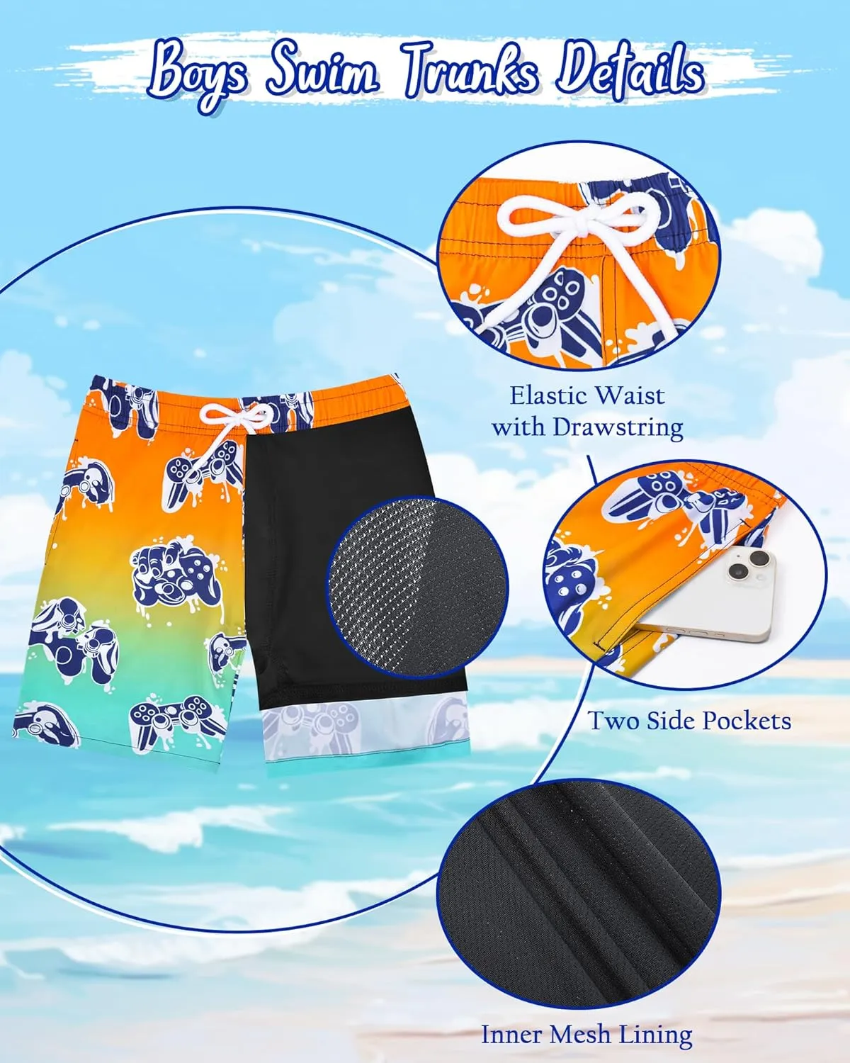 Boys Rash Guard Swim Set with Swim Trunks Bathing Suit Long Sleeve Swim Shirt Quick Dry Swimsuit Kids Swimwear Size 7-16