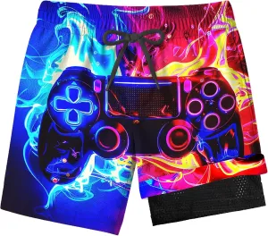 Boys Swim Trunks with Compression Liner for 7-16 Years,Quick-Dry Swim Shorts for Kids Teen,Sun Protection Swimming Trunks