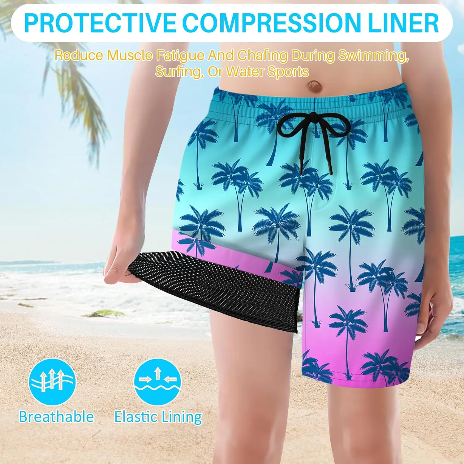 Boys Swim Trunks with Compression Liner for 7-16 Years,Quick-Dry Swim Shorts for Kids Teen,Sun Protection Swimming Trunks