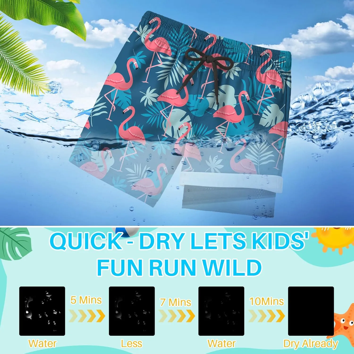 Boys Swim Trunks with Compression Liner for 7-16 Years,Quick-Dry Swim Shorts for Kids Teen,Sun Protection Swimming Trunks