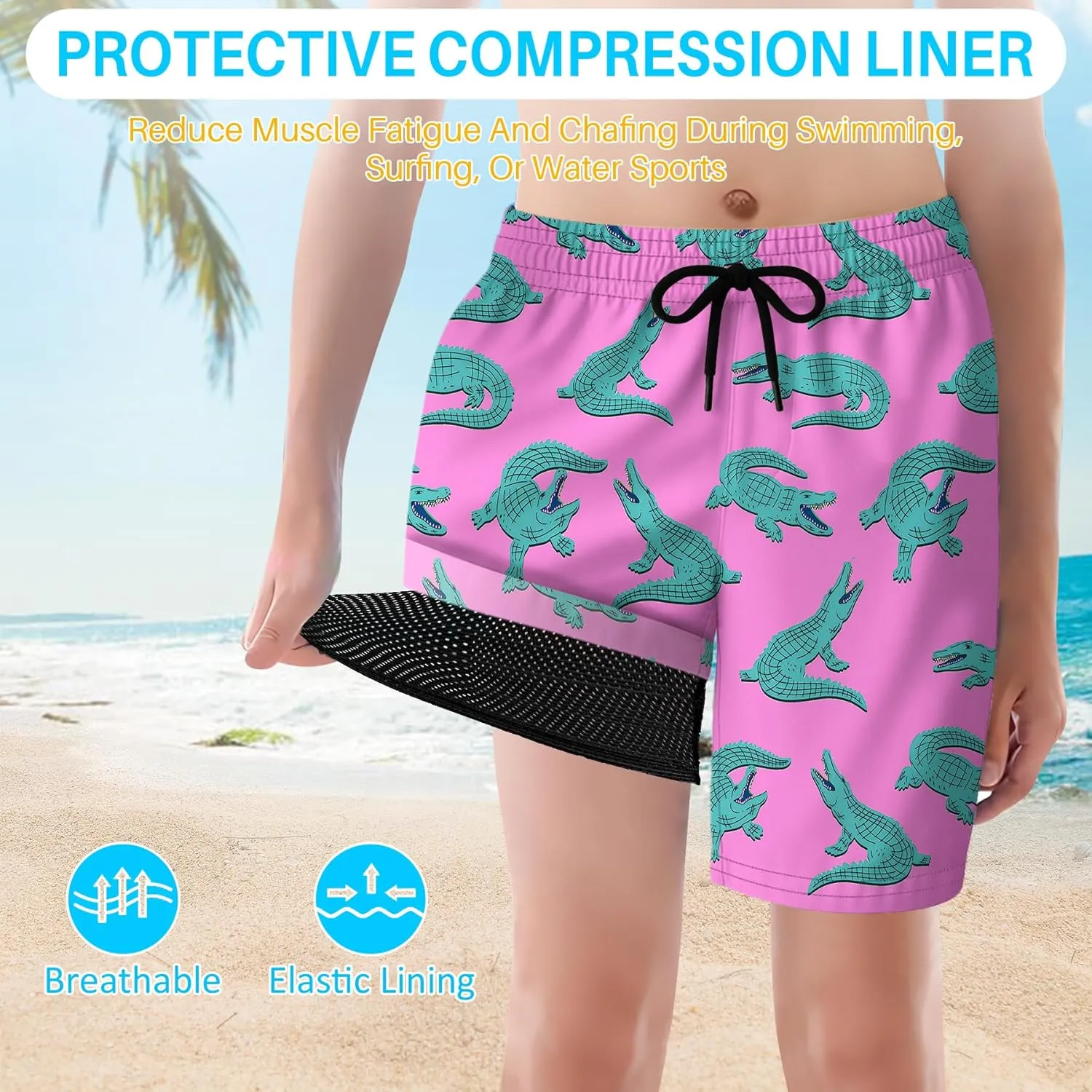Boys Swim Trunks with Compression Liner for 7-16 Years,Quick-Dry Swim Shorts for Kids Teen,Sun Protection Swimming Trunks