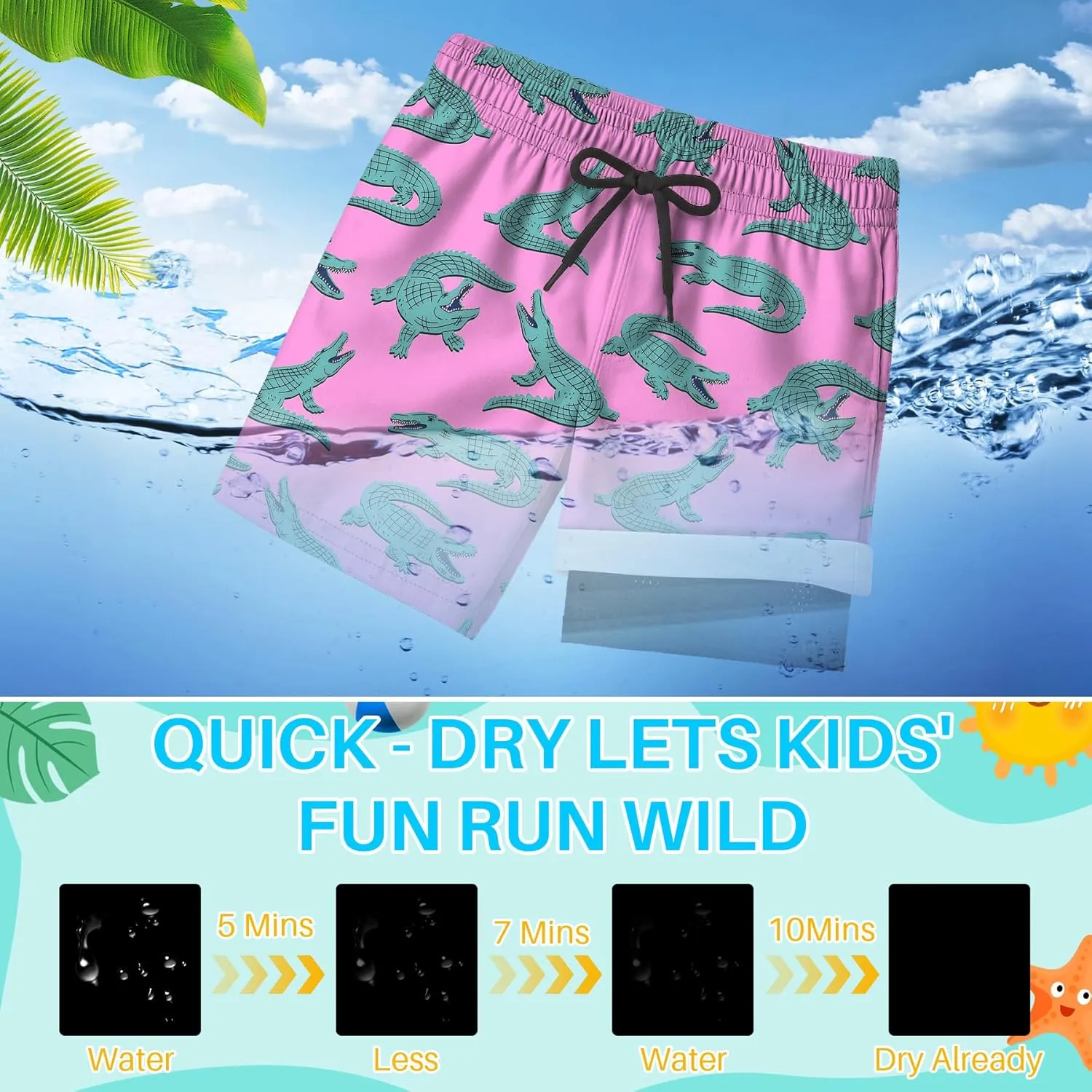Boys Swim Trunks with Compression Liner for 7-16 Years,Quick-Dry Swim Shorts for Kids Teen,Sun Protection Swimming Trunks