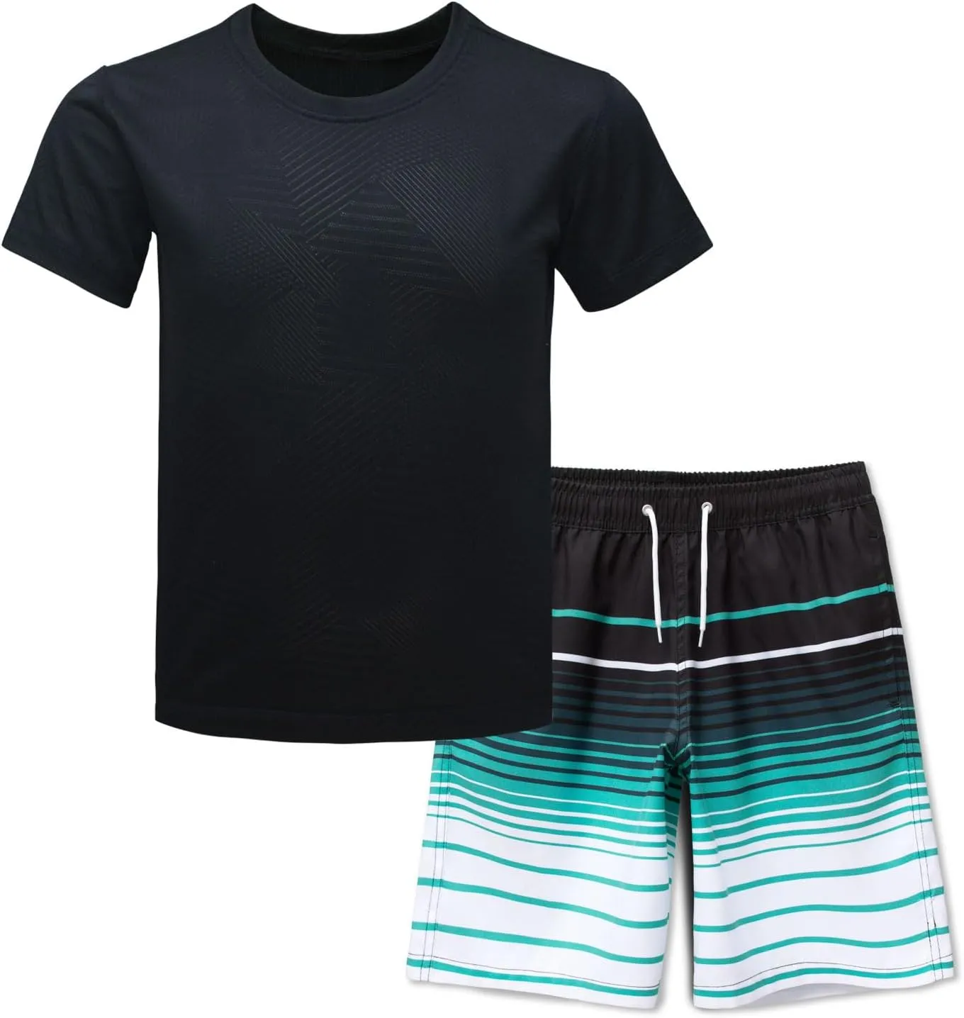 BoysRash Guard Set UPF 50  Short Sleeve Swim Shirt Quick Dry Bathing Suit Trunks Swimwear Size 8,10-12,14-16