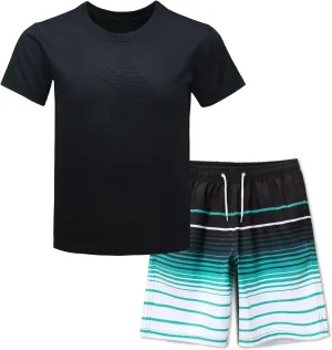 BoysRash Guard Set UPF 50  Short Sleeve Swim Shirt Quick Dry Bathing Suit Trunks Swimwear Size 8,10-12,14-16
