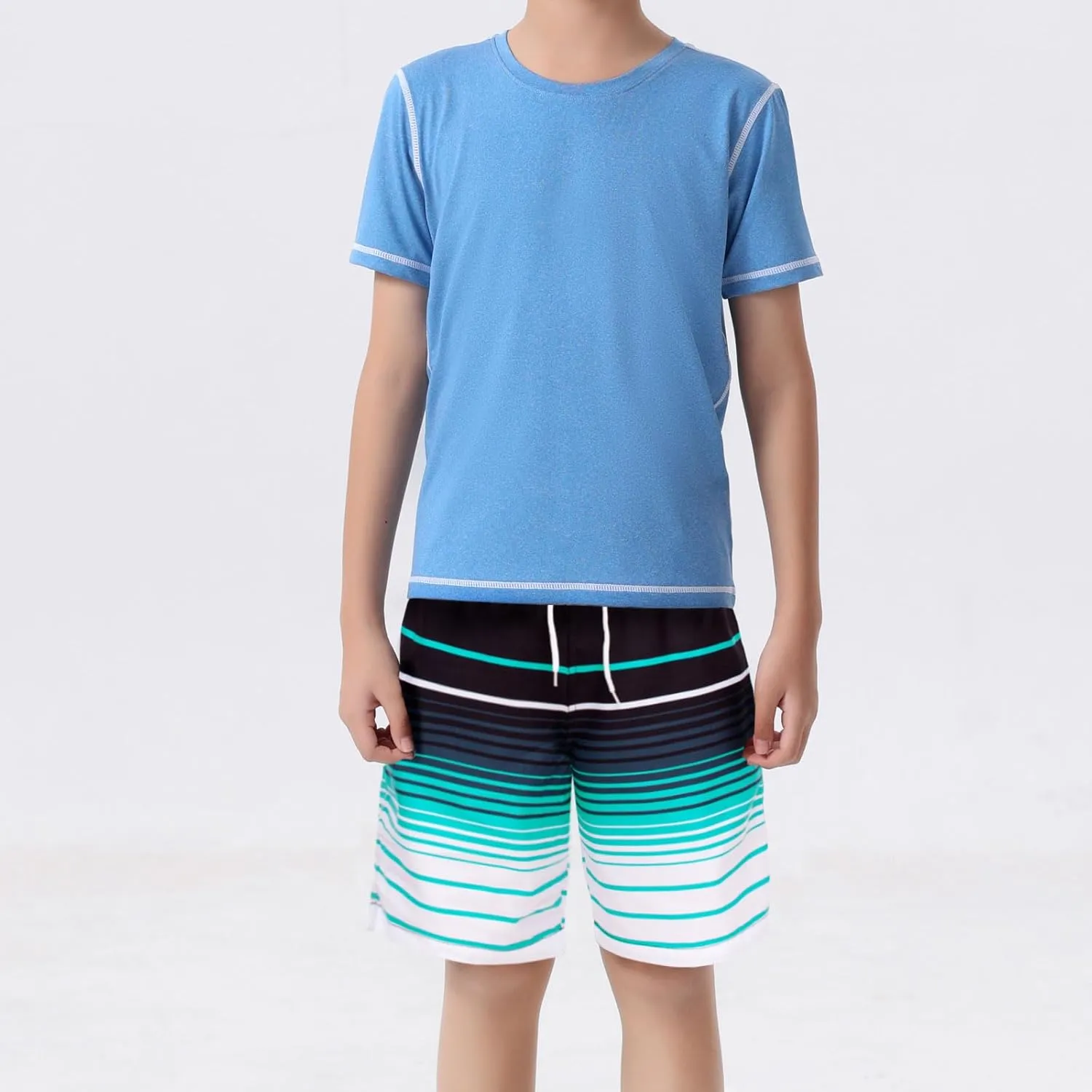 BoysRash Guard Set UPF 50  Short Sleeve Swim Shirt Quick Dry Bathing Suit Trunks Swimwear Size 8,10-12,14-16