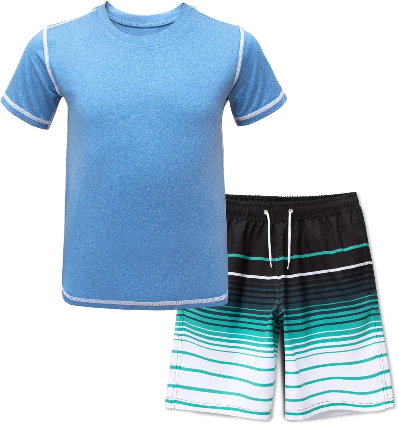 BoysRash Guard Set UPF 50  Short Sleeve Swim Shirt Quick Dry Bathing Suit Trunks Swimwear Size 8,10-12,14-16