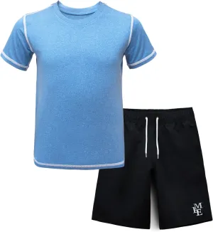 BoysRash Guard Set UPF 50  Short Sleeve Swim Shirt Quick Dry Bathing Suit Trunks Swimwear Size 8,10-12,14-16