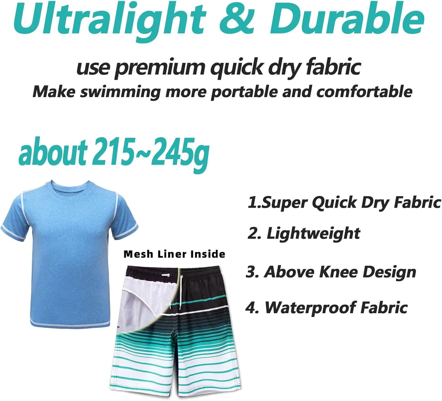 BoysRash Guard Set UPF 50  Short Sleeve Swim Shirt Quick Dry Bathing Suit Trunks Swimwear Size 8,10-12,14-16