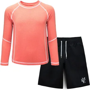 BoysRash Guard Set UPF 50  Short Sleeve Swim Shirt Quick Dry Bathing Suit Trunks Swimwear Size 8,10-12,14-16