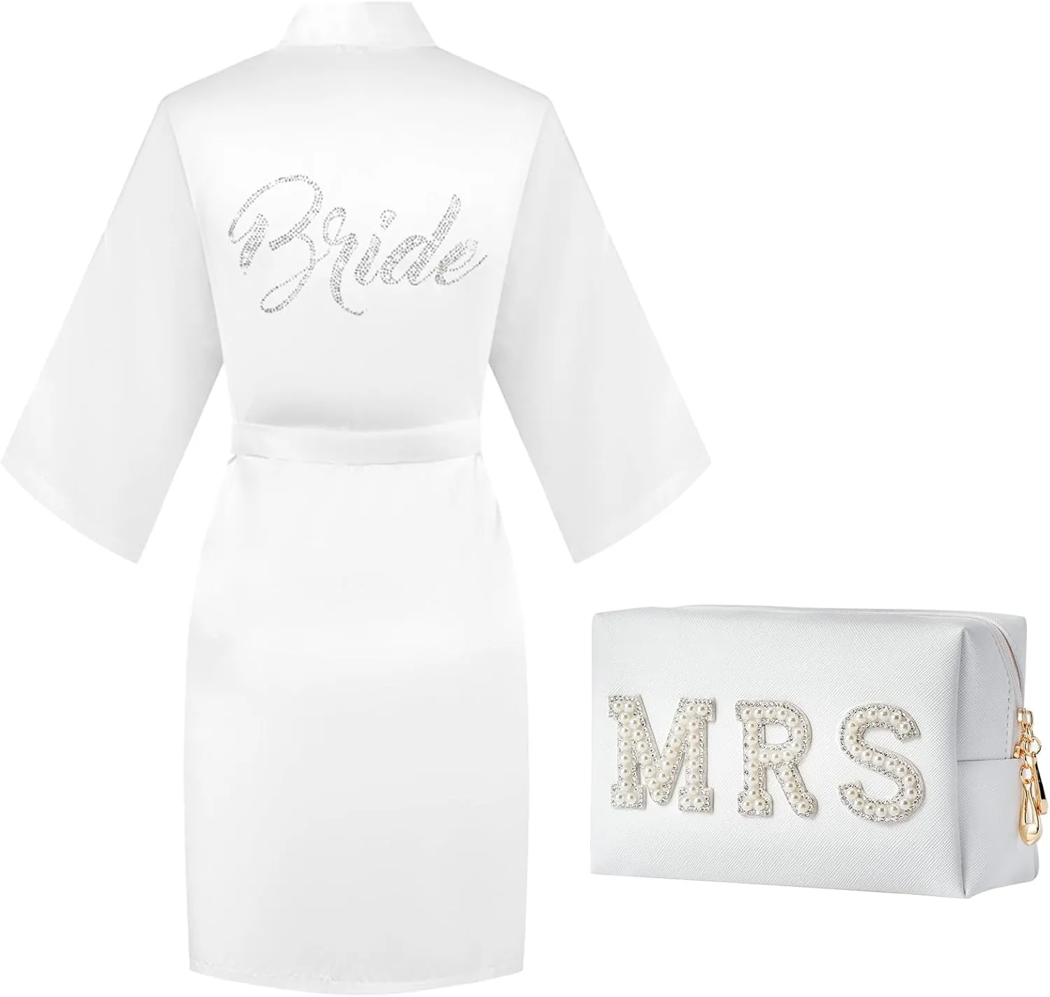 Bride Robe & Slippers Gift Set - I Do Bride Makeup Bag & Hair Clip - Wedding & Bridal Shower Gift