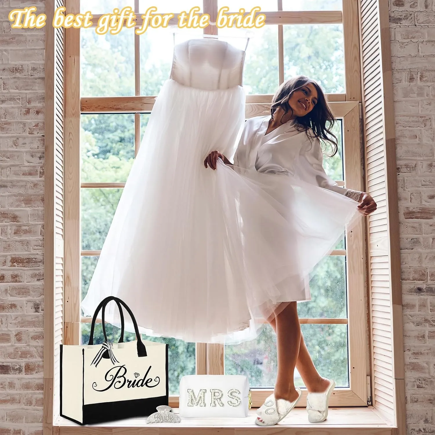 Bride To Be Gift Set - Makeup Bag, Slippers, Robe, Hair Clip - Wedding Gifts