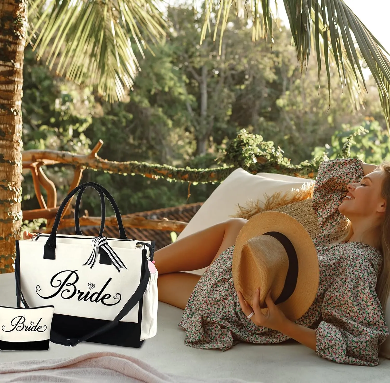Bride to Be Gifts - Bridal Shower & Wedding Gifts - Bride Tote Bag, Slippers & Robe for Wedding Day