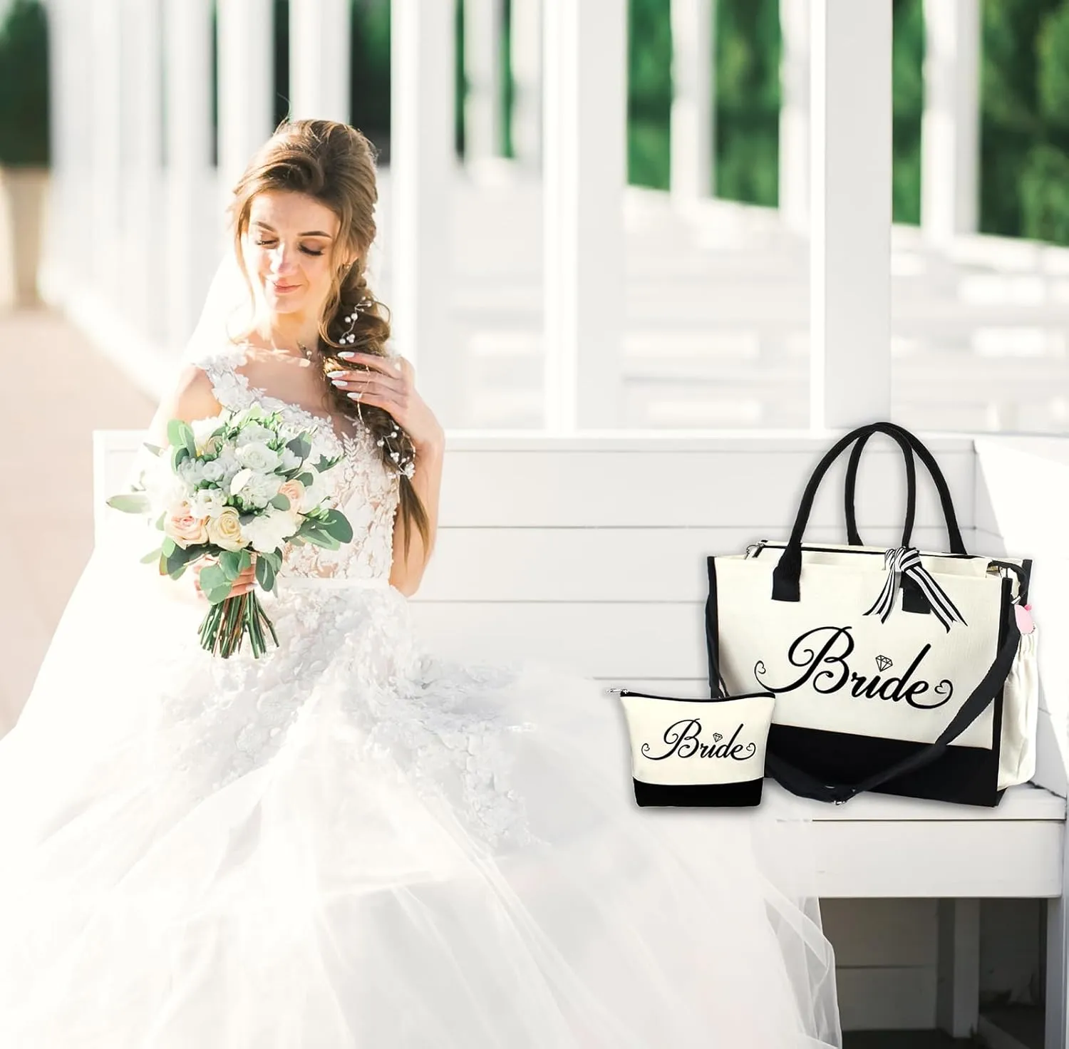 Bride to Be Gifts - Bridal Shower & Wedding Gifts - Bride Tote Bag, Slippers & Robe for Wedding Day