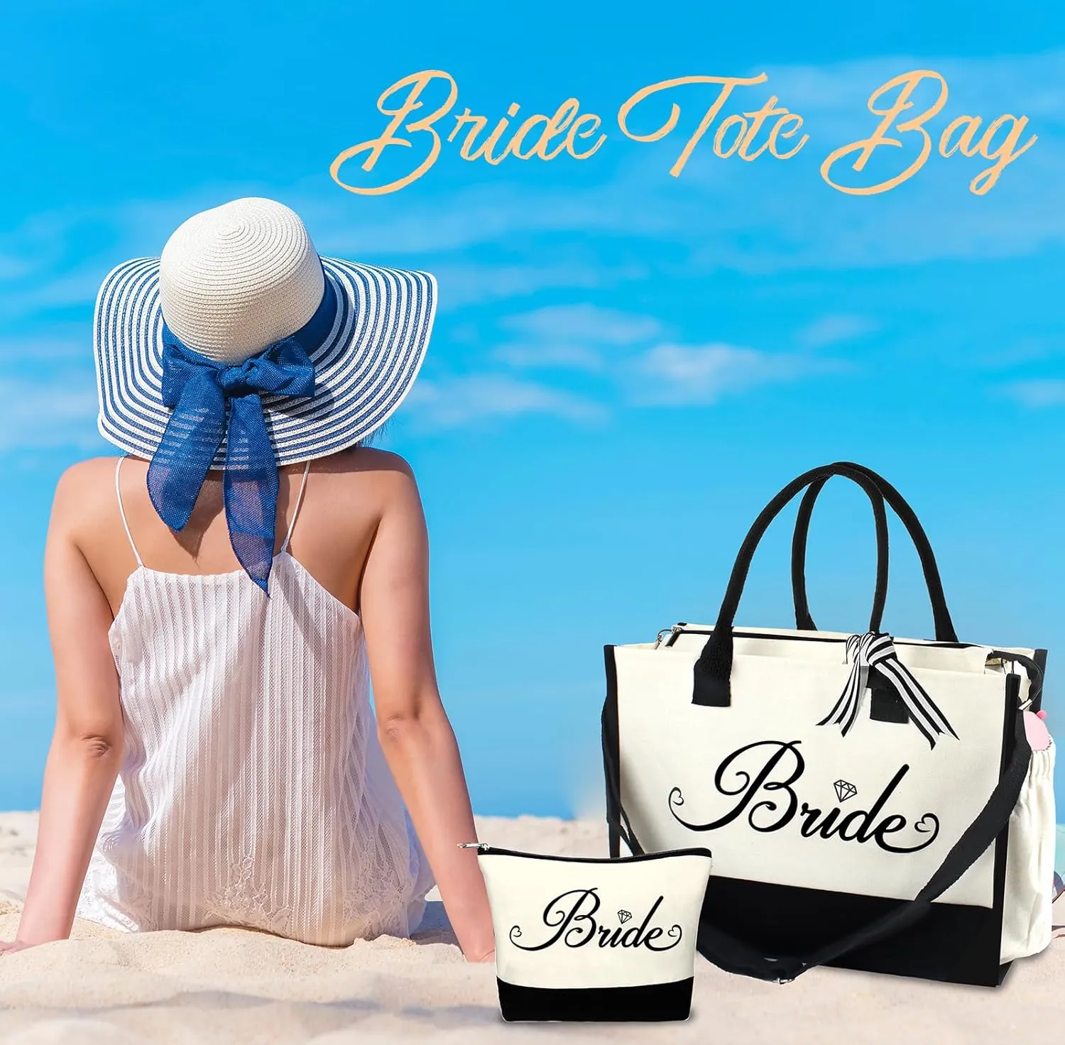 Bride to Be Gifts - Bridal Shower & Wedding Gifts - Bride Tote Bag, Slippers & Robe for Wedding Day