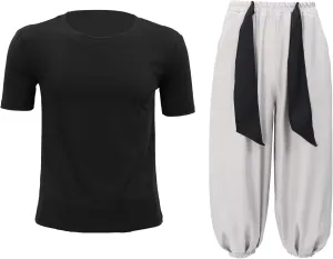 C-ZOFEK Men's US Size Anime Cosplay Costume Outfits Black Stretchy Top Baggy Pants
