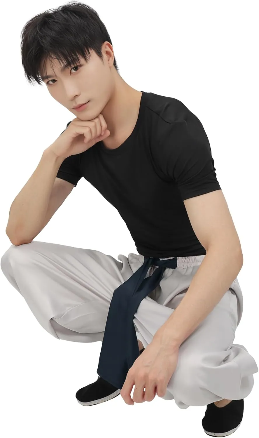 C-ZOFEK Men's US Size Anime Cosplay Costume Outfits Black Stretchy Top Baggy Pants