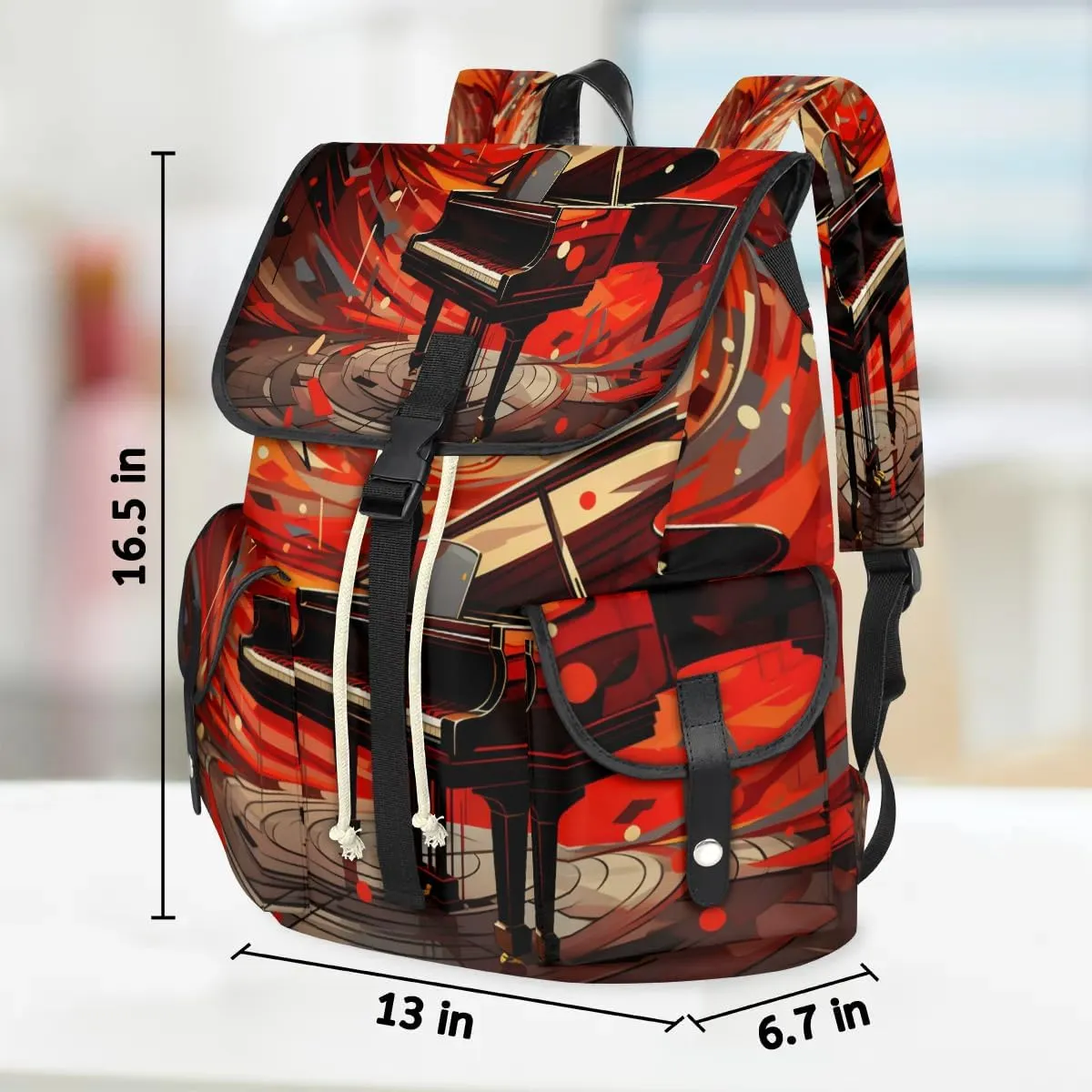 Canvas Laptop Backpack, Music Laptop Backpacks Rucksack for Men Women, Travel Work Rucksack High Capacity Vintage Backpack, Piano Art