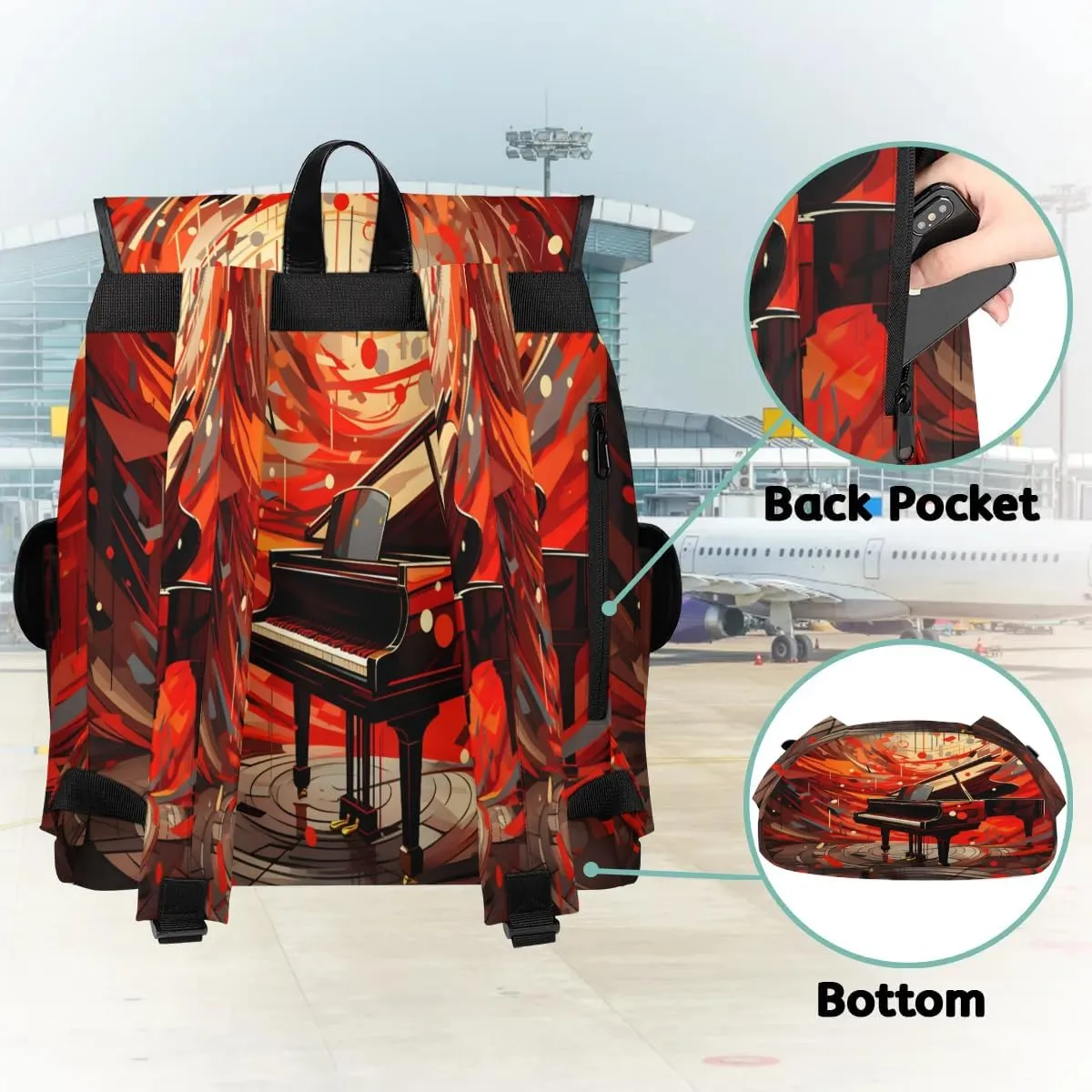 Canvas Laptop Backpack, Music Laptop Backpacks Rucksack for Men Women, Travel Work Rucksack High Capacity Vintage Backpack, Piano Art