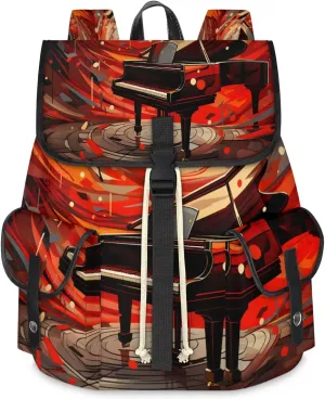 Canvas Laptop Backpack, Music Laptop Backpacks Rucksack for Men Women, Travel Work Rucksack High Capacity Vintage Backpack, Piano Art