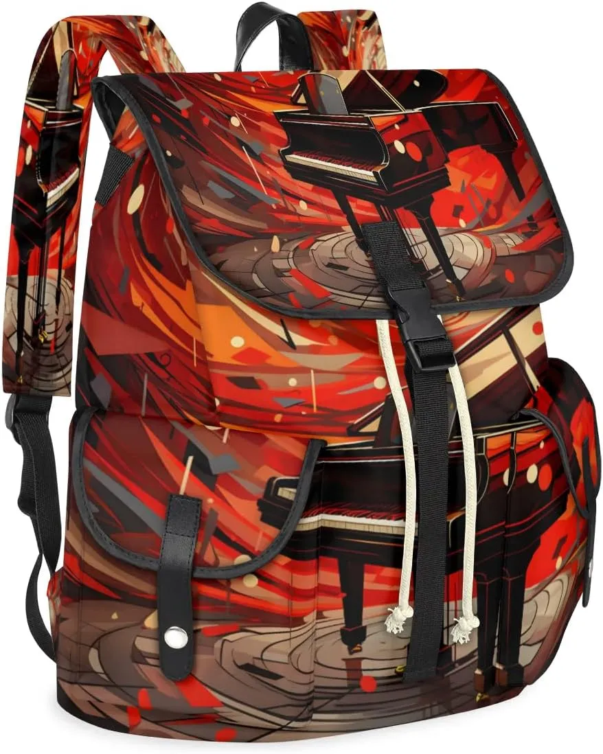 Canvas Laptop Backpack, Music Laptop Backpacks Rucksack for Men Women, Travel Work Rucksack High Capacity Vintage Backpack, Piano Art