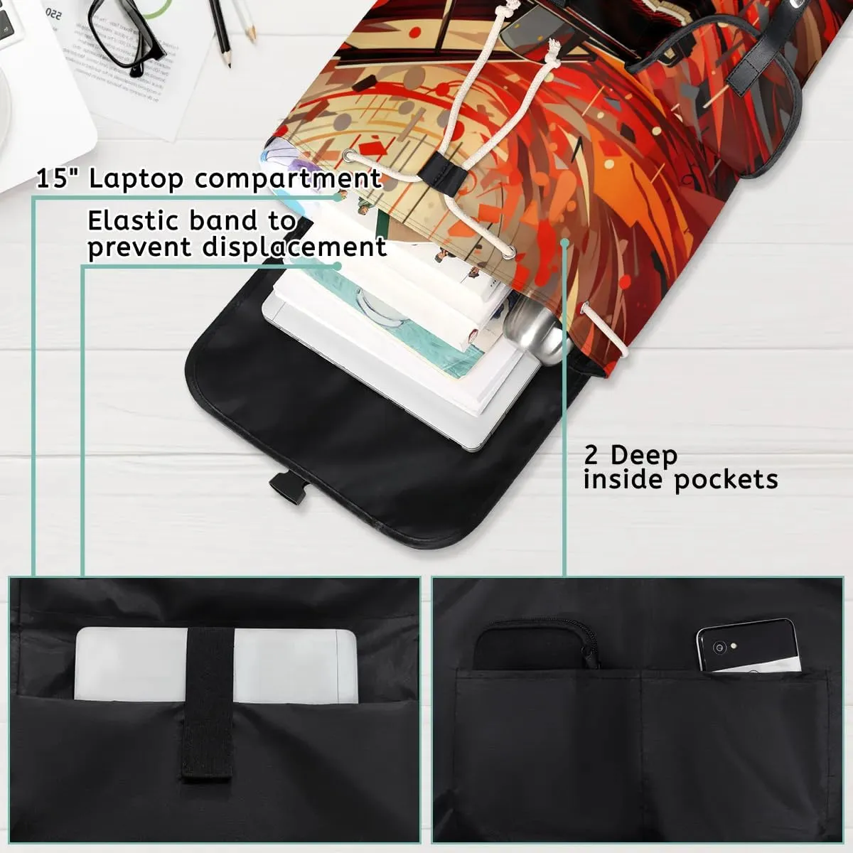 Canvas Laptop Backpack, Music Laptop Backpacks Rucksack for Men Women, Travel Work Rucksack High Capacity Vintage Backpack, Piano Art