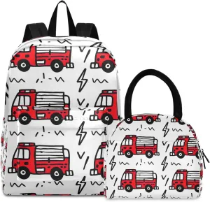 Cartoon Fire Trucks Kids' Backpacks Waterproof Beach Backpack, Backpack Elementary School