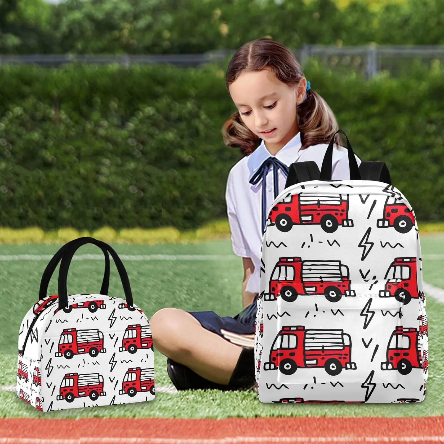 Cartoon Fire Trucks Kids' Backpacks Waterproof Beach Backpack, Backpack Elementary School