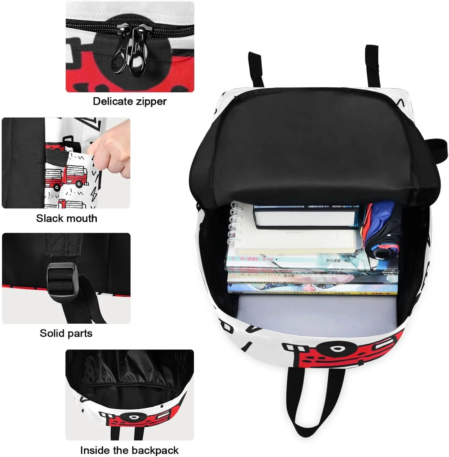 Cartoon Fire Trucks Kids' Backpacks Waterproof Beach Backpack, Backpack Elementary School