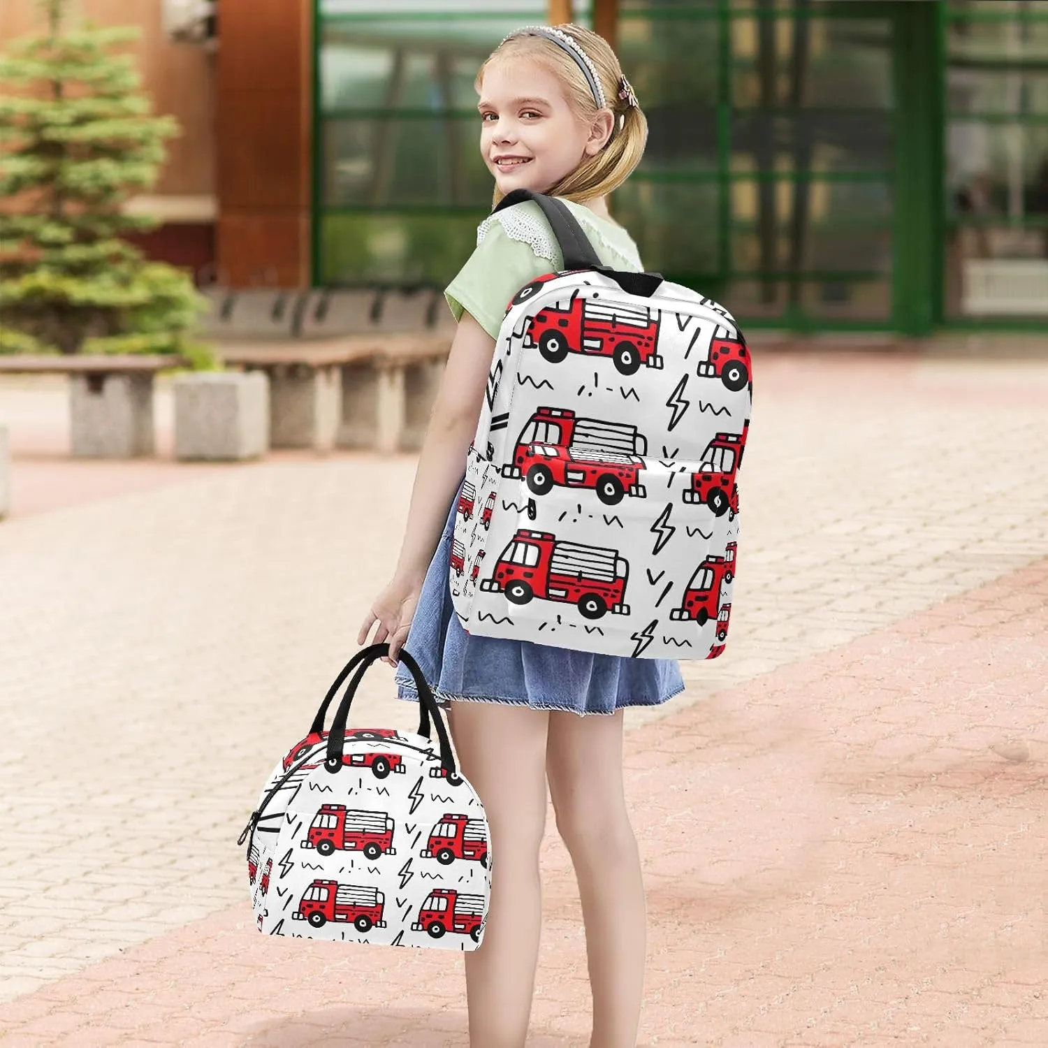Cartoon Fire Trucks Kids' Backpacks Waterproof Beach Backpack, Backpack Elementary School
