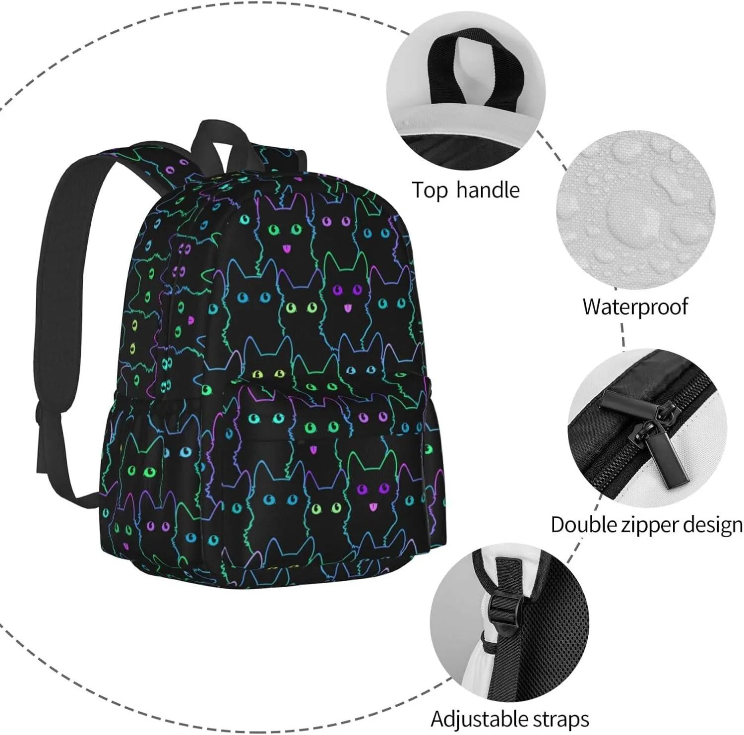 Cat Backpack Bookbag For Girls Boys To School Lightweight Casual Laptop Backpacks Travel Daypack