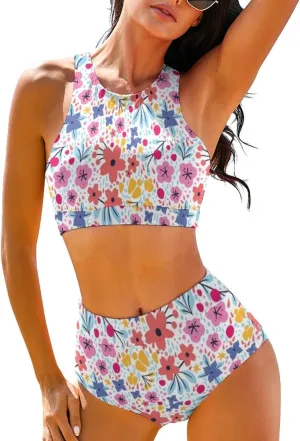 Cerburny High Waisted Bikini Sets for Women 2 Piece Swimsuit Women High Neck Bikinis Racerback Bathing Suits