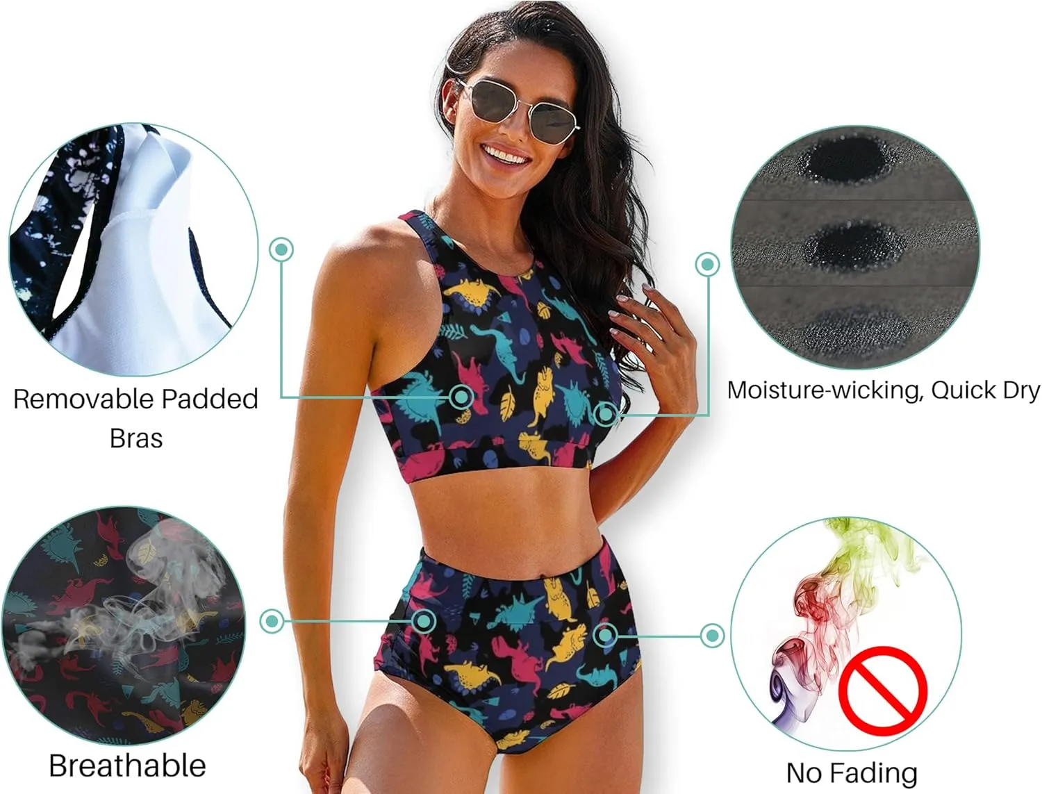 Cerburny High Waisted Bikini Sets for Women 2 Piece Swimsuit Women High Neck Bikinis Racerback Bathing Suits