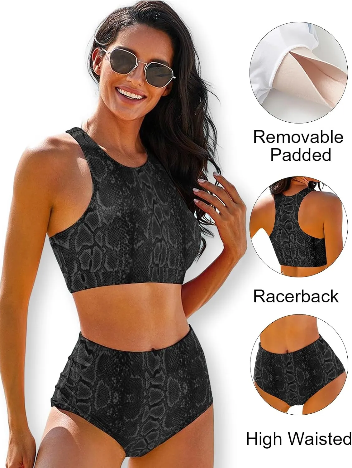 Cerburny High Waisted Bikini Sets for Women 2 Piece Swimsuit Women High Neck Bikinis Racerback Bathing Suits
