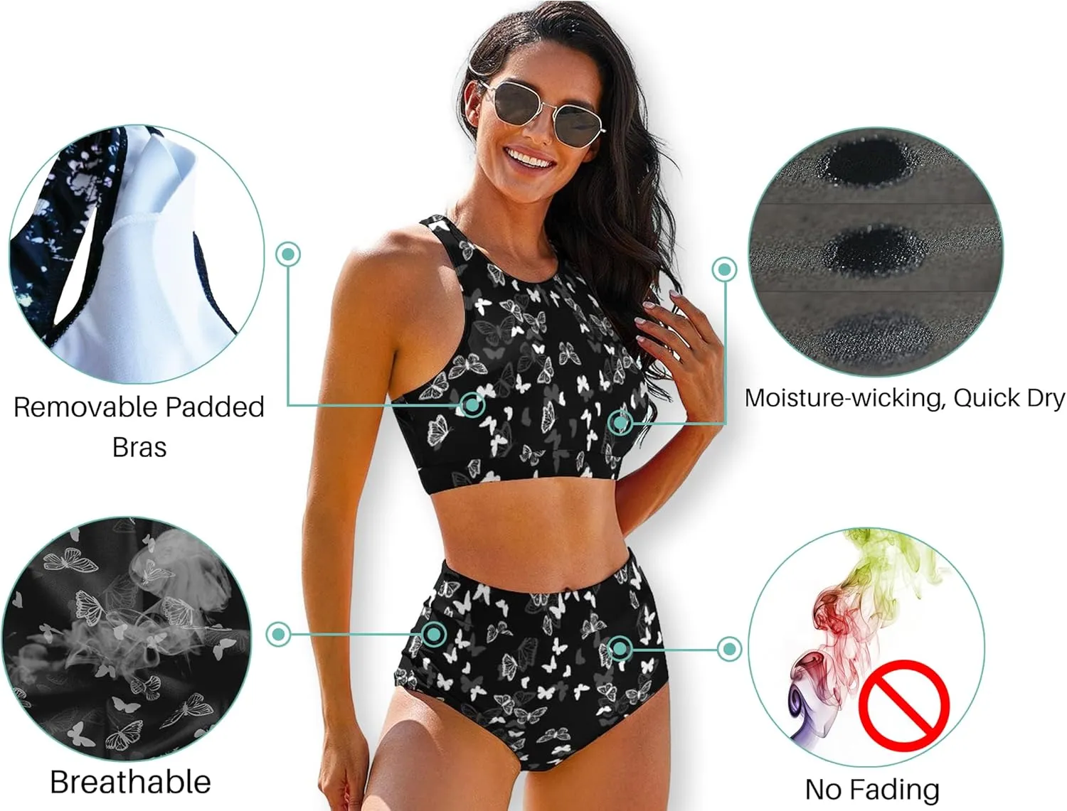 Cerburny High Waisted Bikini Sets for Women 2 Piece Swimsuit Women High Neck Bikinis Racerback Bathing Suits