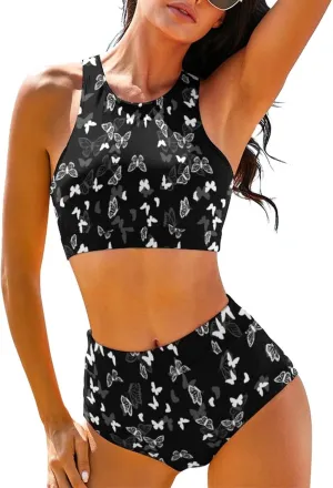 Cerburny High Waisted Bikini Sets for Women 2 Piece Swimsuit Women High Neck Bikinis Racerback Bathing Suits