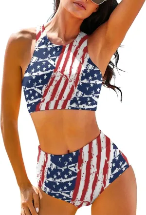 Cerburny High Waisted Bikini Sets for Women 2 Piece Swimsuit Women High Neck Bikinis Racerback Bathing Suits